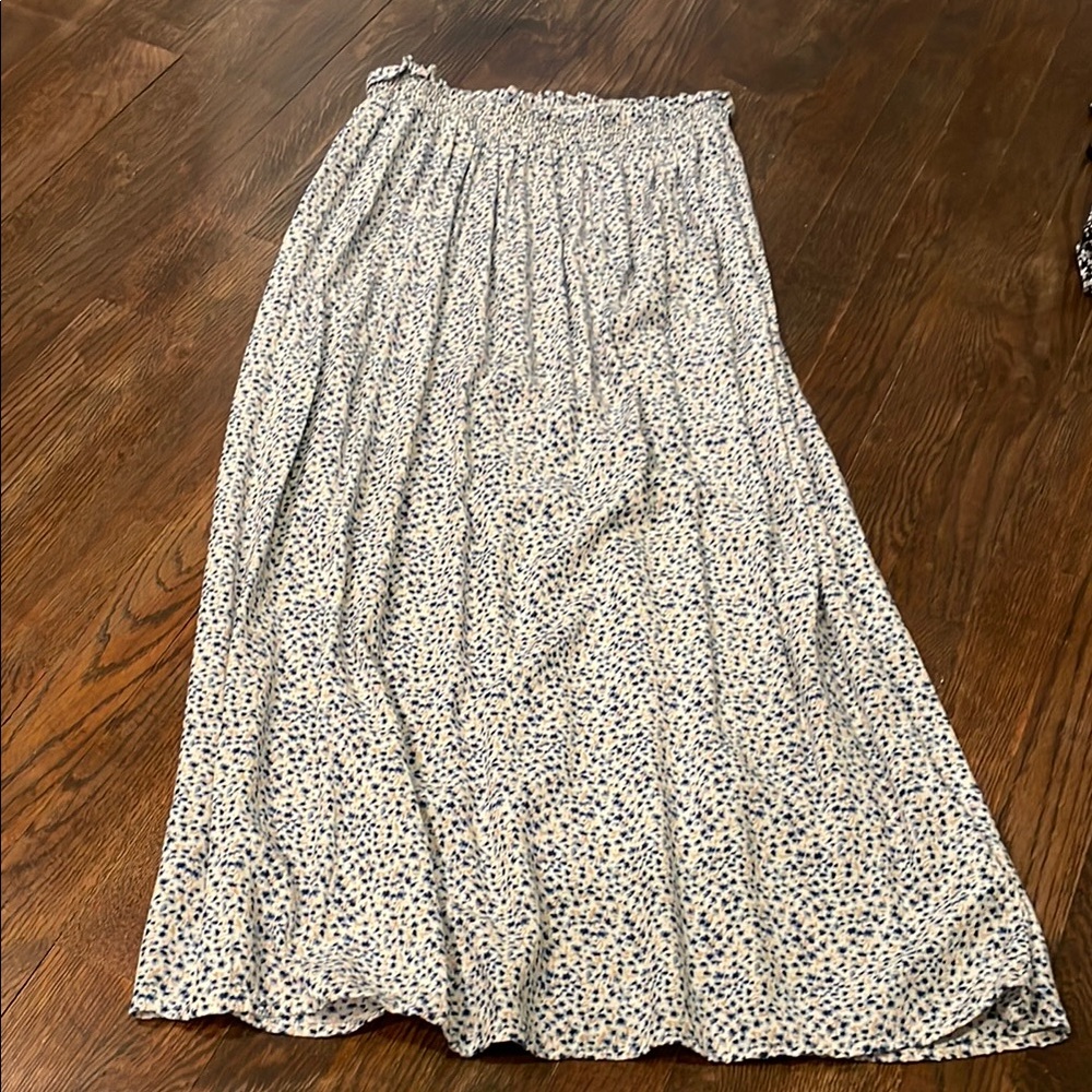 Blue and White Pleated A-Line Maxi Skirt